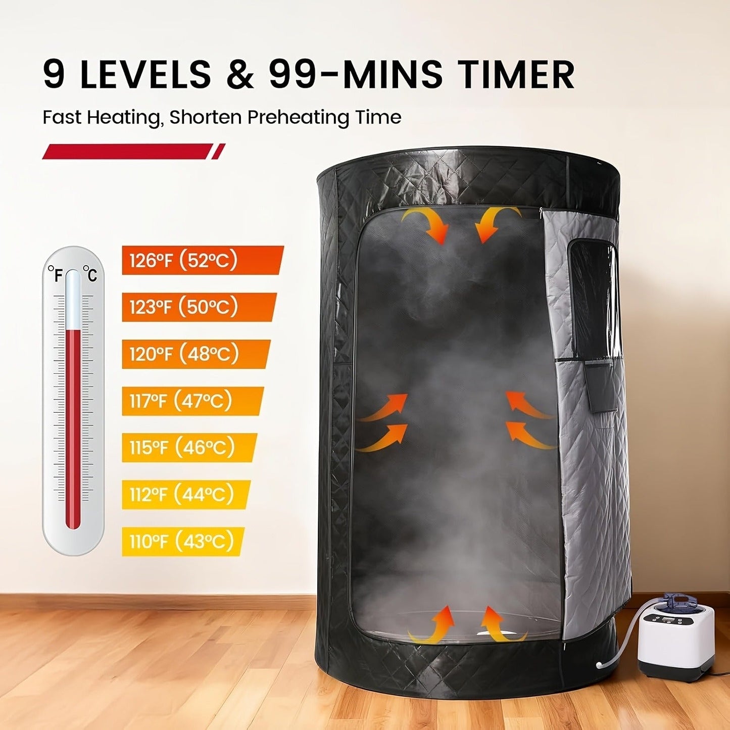 Home Steam Sauna Tent 1200W Personal Spa Box with 10-Min Fast Heating, 9 Heat Levels, 101oz Steamer