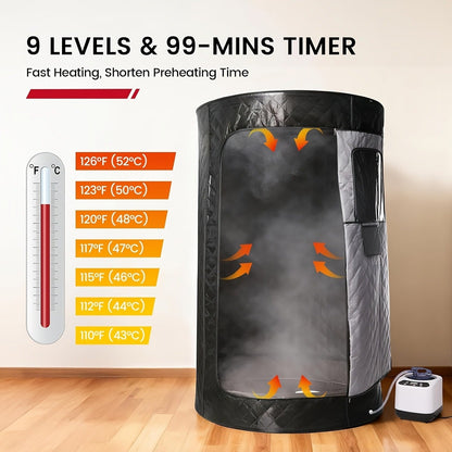 Home Steam Sauna Tent 1200W Personal Spa Box with 10-Min Fast Heating, 9 Heat Levels, 101oz Steamer