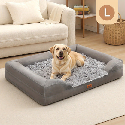 Egg-Crate Foam Dog Bed with Plush Bolsters and Rectangle or Semicircle Large-Size Shape Options