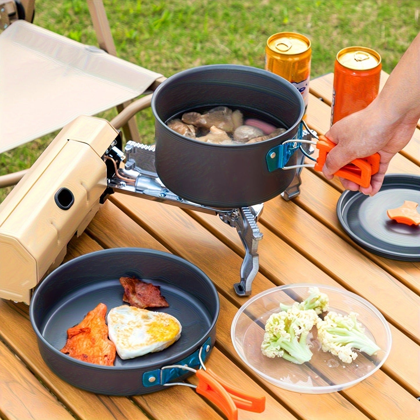 15-Piece Camping Cookware Set with Non-Stick Aluminum Alloy Pots & Pans – Portable Outdoor Cooking Kit with Kettle, Frying Pan, Cooking Pot