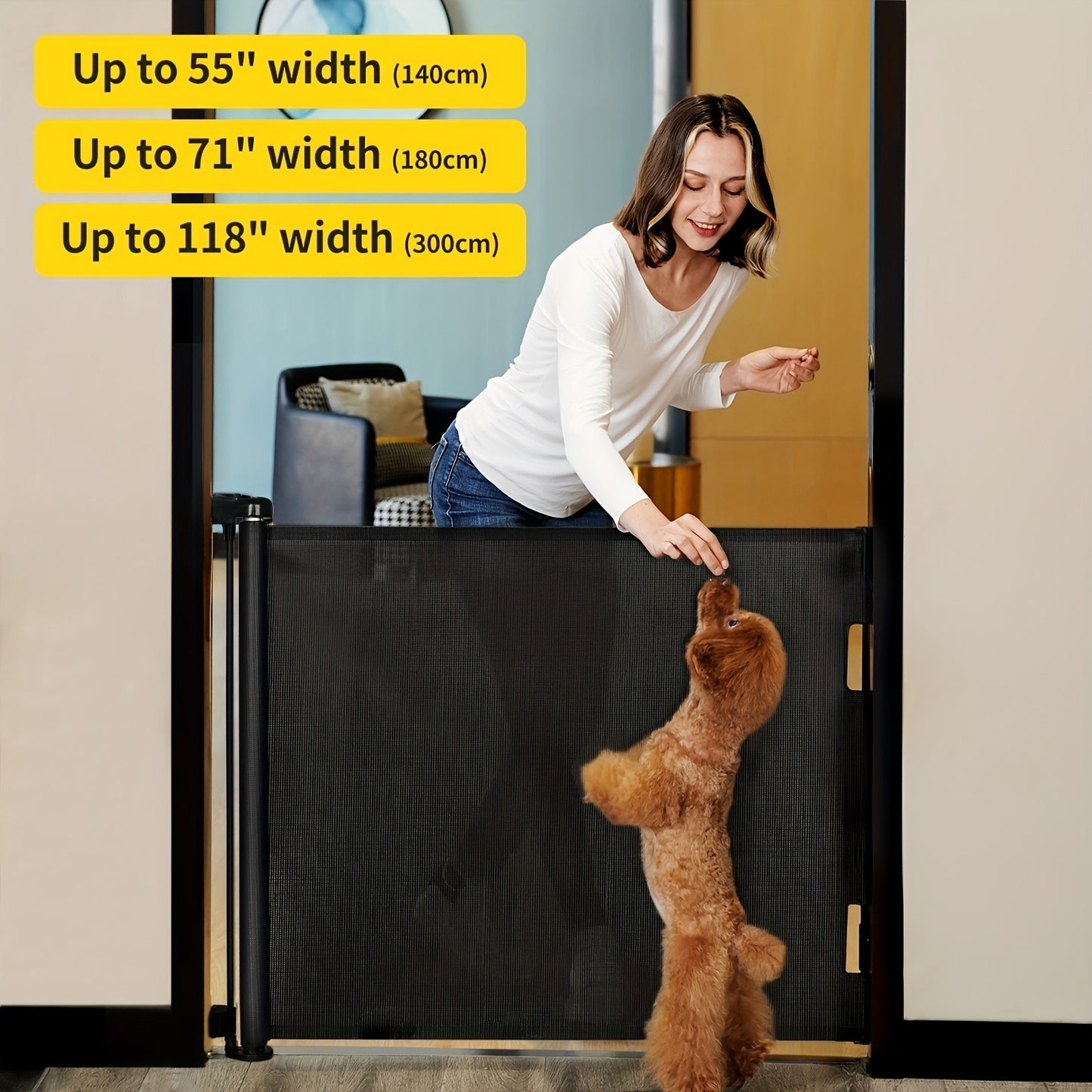 Retractable Baby Gate & Mesh Dog Gate – Extends 55" to 197" Wide, Child Safety Gate for Doorways Stairs Hallways, Indoor & Outdoor Use