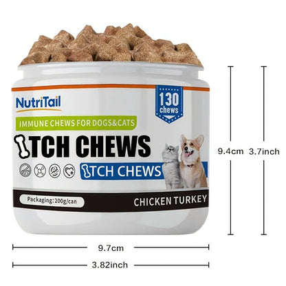 Pet Soft Chews for Skin & Hair, Probiotics & Calming – 200g / 130 Chewable Tablets, Moisturizes Skin, Maintains Coat
