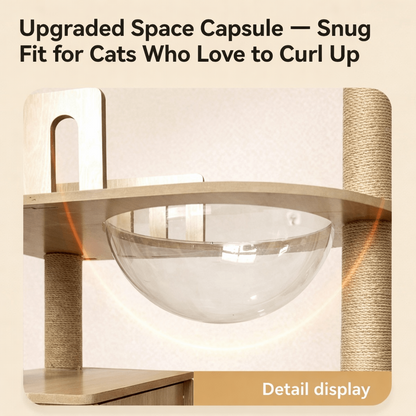 54-Inch Wood-Look Cat Tree with Clear Space Capsule, Enclosed House, Platforms and Step Ladder