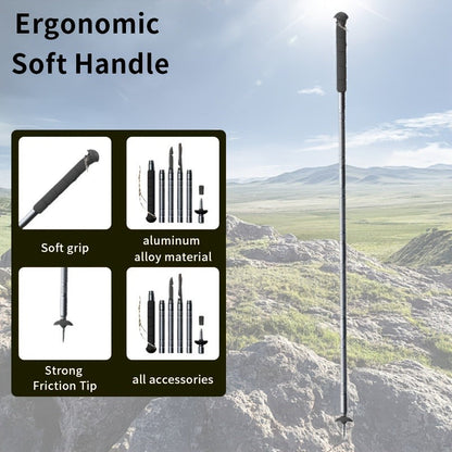 7-in-1 Tactical Hiking Staff – Adjustable Aluminum Alloy Mountaineering Stick with Compass, Fire Starter, Saw, Screwdriver & Pliers
