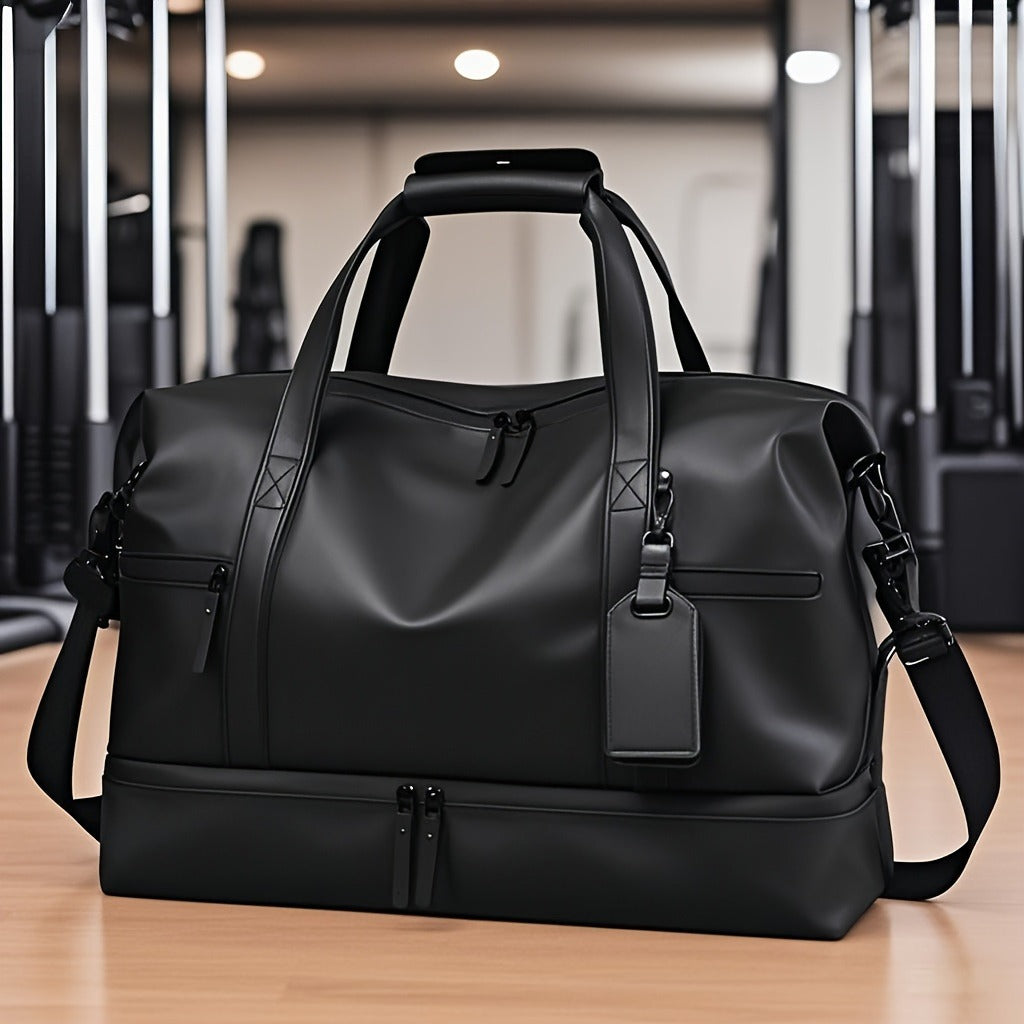 Gym Duffel Bag with Wet Pocket & Shoe Compartment – Foldable PU Leather Sports Travel Bag for Workouts, Weekend Trips & Everyday Use