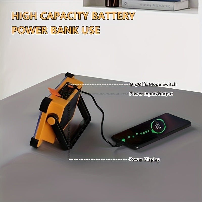Solar Rechargeable LED Floodlight Flashlight, IP44 Waterproof 4500 Lumens Ultra-Bright Portable Camp Light