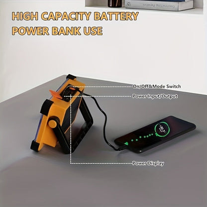 Solar Rechargeable LED Floodlight Flashlight, IP44 Waterproof 4500 Lumens Ultra-Bright Portable Camp Light