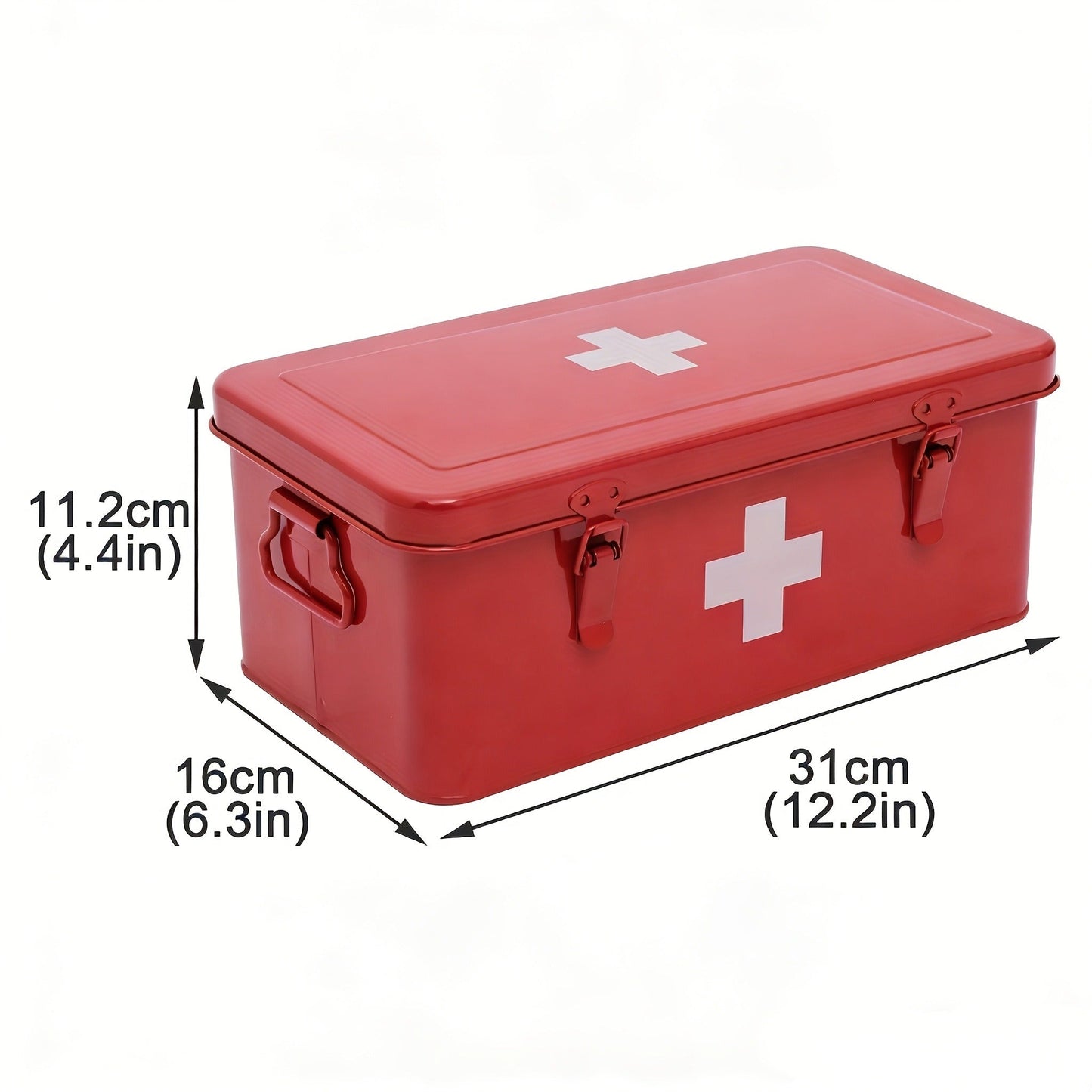 Metal First Aid Box with Safety Lock – Empty Medicine Storage Tin & Emergency Supply Organizer for Home Office Car Camping