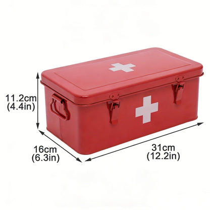 Metal First Aid Box with Safety Lock – Empty Medicine Storage Tin & Emergency Supply Organizer for Home Office Car Camping
