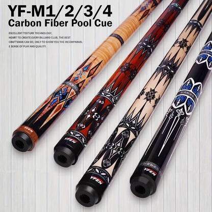 Carbon Fiber Pool Cue Stick 12.5mm Low Deflection Professional Billiard Cue with Extension Canadian Maple Wavy Pin Wrapless Design