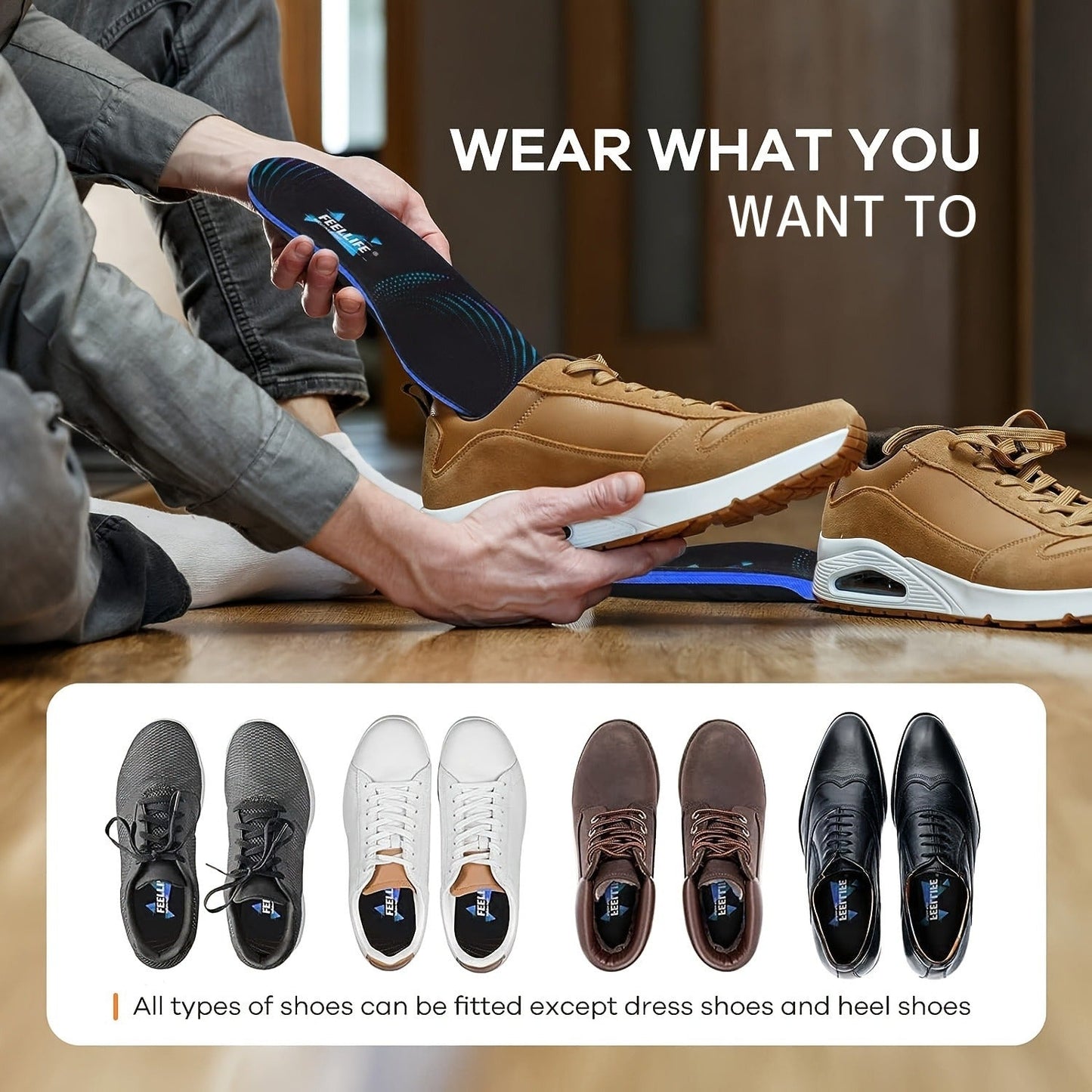 High-Arch PU and TPU Shoe Inserts with Deep Heel Cup in M, L and XL Sizes for Work Boots and Sneakers