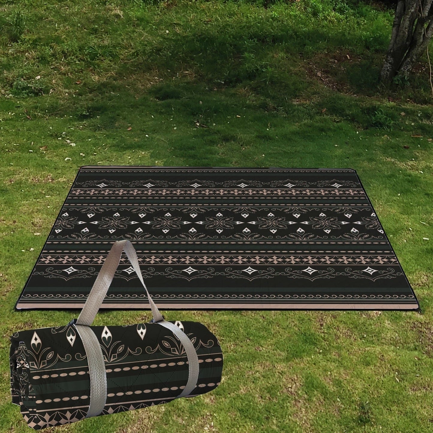 Foldable Picnic Mat 78x78in Dual Layer 240T Polyester & 210D Oxford Cloth Printed Outdoor Beach Mat for Camping