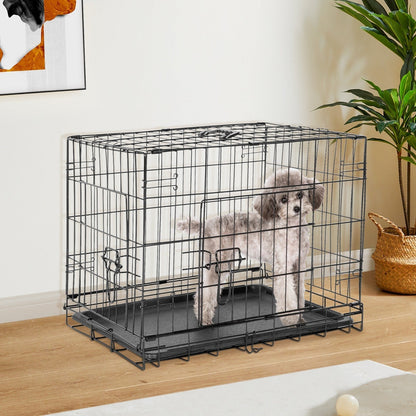Folding Wire Dog Crate in 24, 30 or 36 Inches with Divider, Removable Tray and Door Options