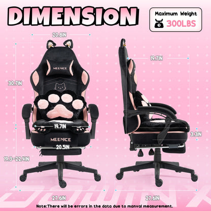Cat Ear Gaming Chair Ergonomic Reclining Computer Chair with Footrest Paw Lumbar Cushion Wingback PC Game Chair for Girls Adults 300LBS Pink