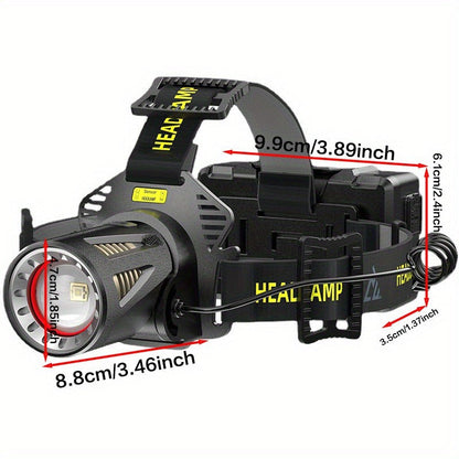 XHP360 Rechargeable Zoom Headlamp with IR Sensor, 500m Beam Label, 90° Tilt and Three 18650 Cells