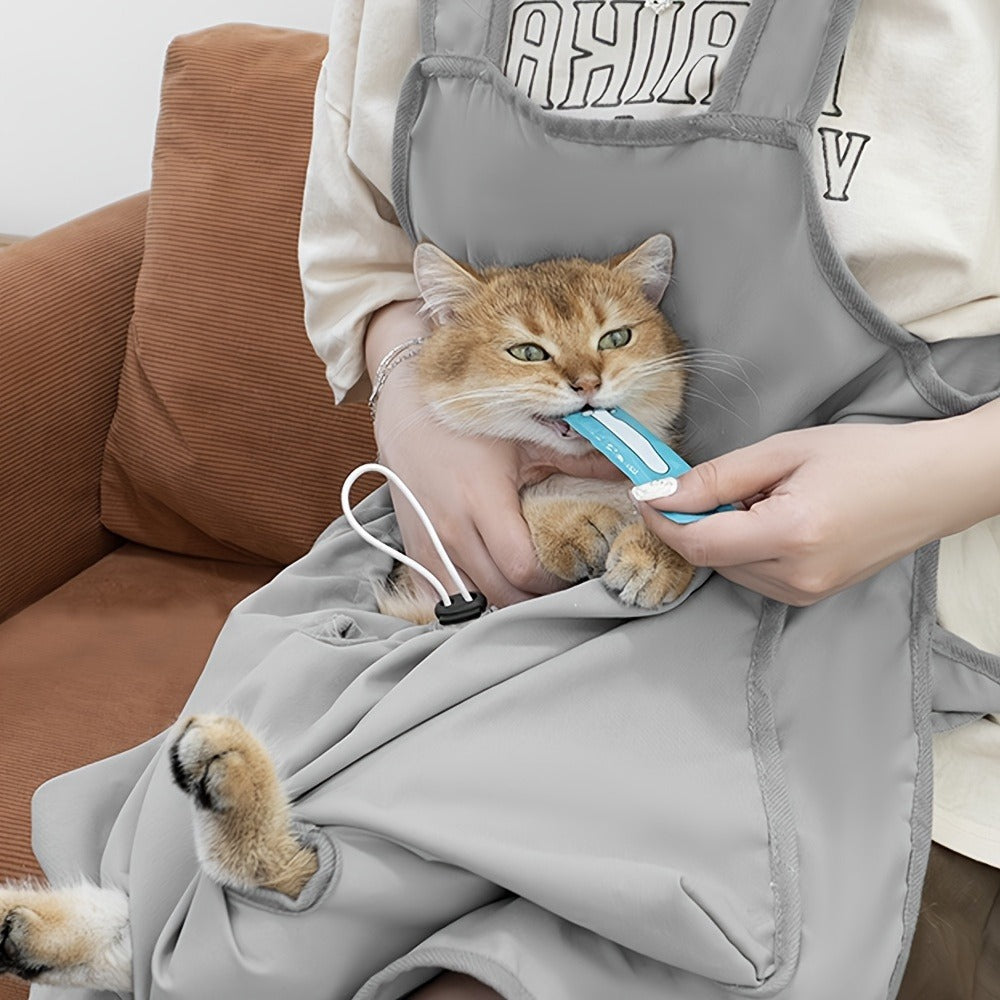 Cat Grooming Apron Restraint Bag with 4 Fixed Holes – Breathable Anti-Scratch Cat Bathing Bag for Nail Trimming, Ear Cleaning & Grooming