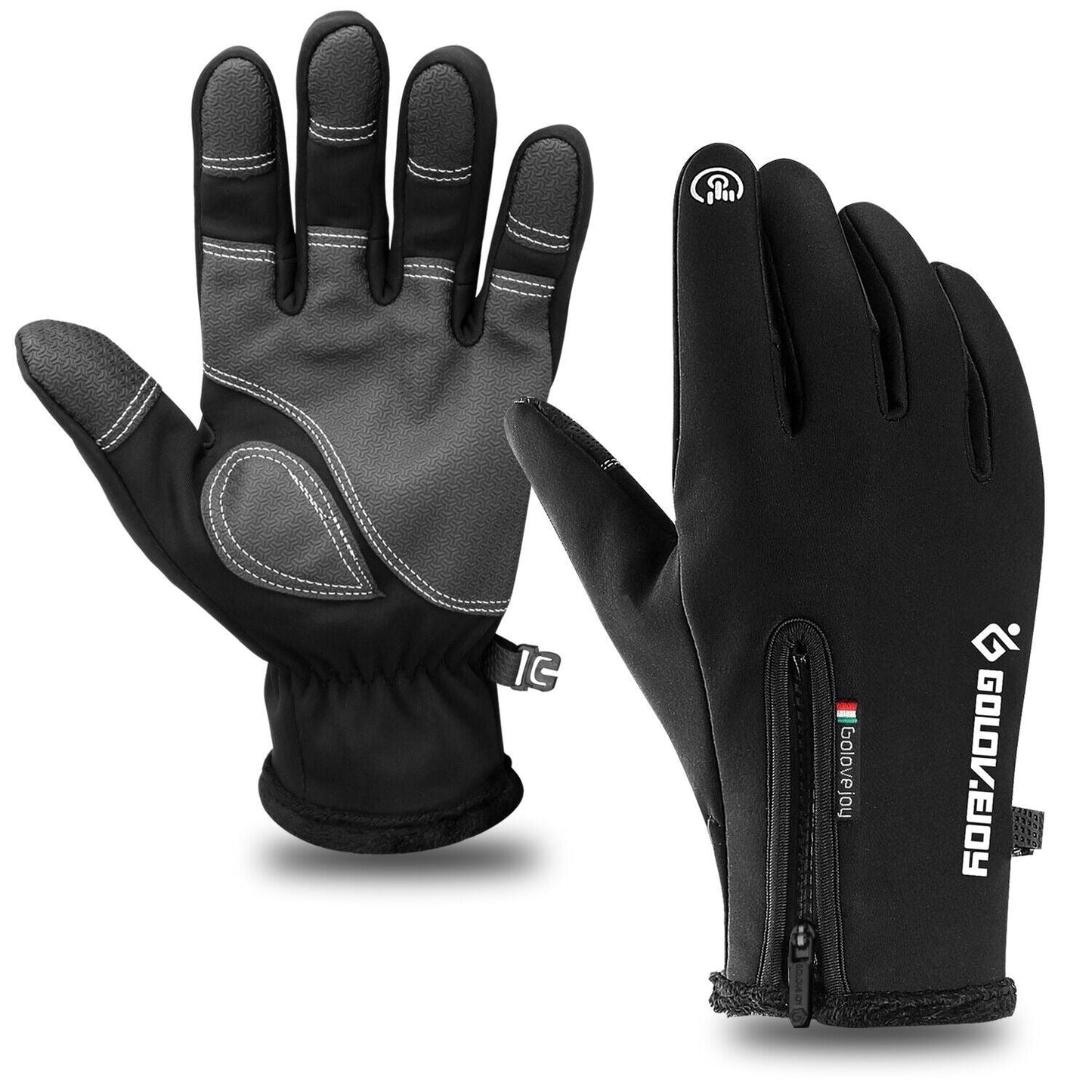 Two-Pair Full-Finger Winter Gloves in Black or Gray with Complete S, M, L, XL and XXL Size Grid