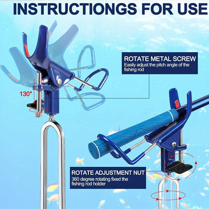 Fishing Rod Holder Ground Stake 360° Adjustable 2pcs Set, Heavy Duty Shore & Beach Rod Bracket Stand for Surf Fishing