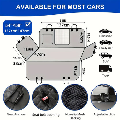 Dog Car Seat Cover Pet Hammock Waterproof Scratchproof Non-Slip Back Seat Protector with Mesh Windows & Storage Pockets