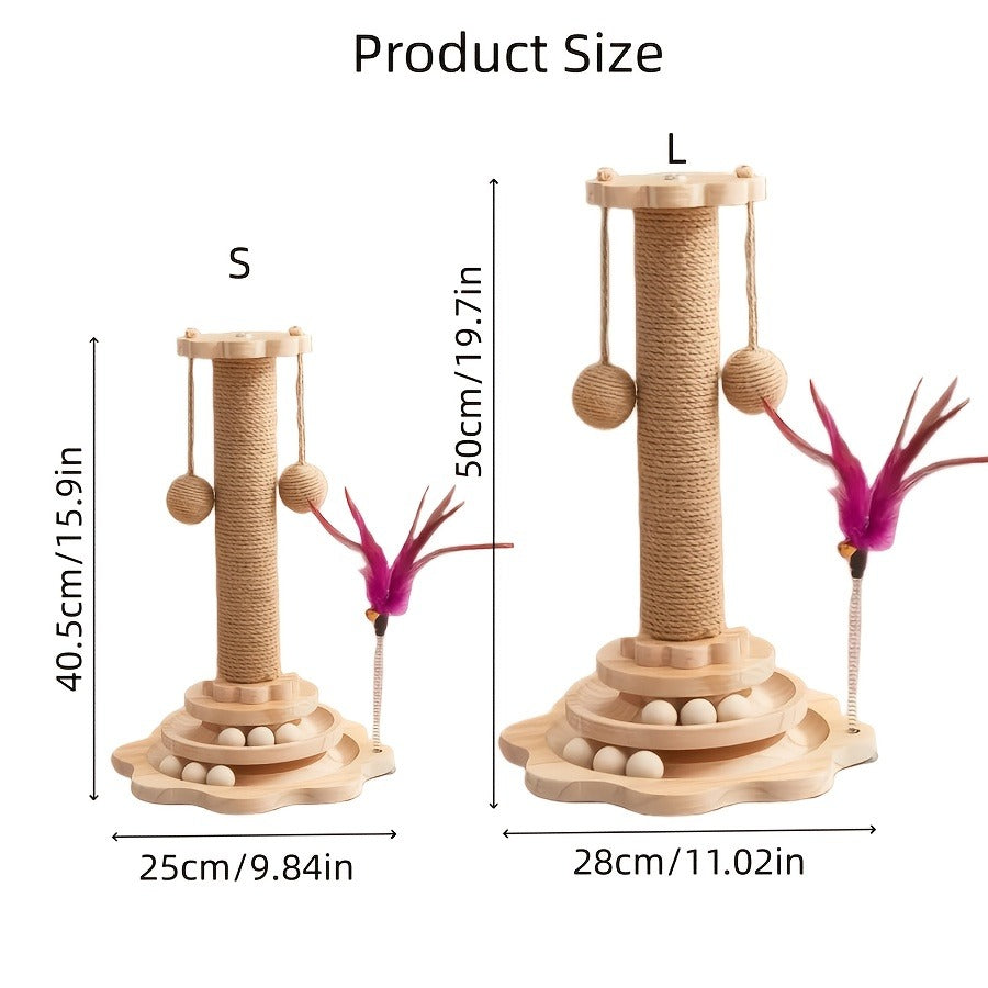 Cat Toy Sisal Scratching Post with Wood Base in Standard, Mushroom or Dolphin Shapes and Six Size Options