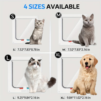 Cat Door & Dog Door with 4-Way Safety Lock – Weatherproof Flip Pet Door for Cats & Dogs, M/L/XL Sizes in White, Black & Coffee