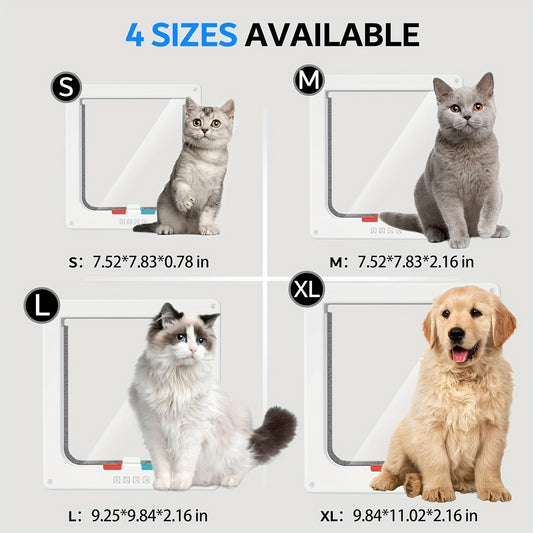 Cat Door & Dog Door with 4-Way Safety Lock – Weatherproof Flip Pet Door for Cats & Dogs, M/L/XL Sizes in White, Black & Coffee