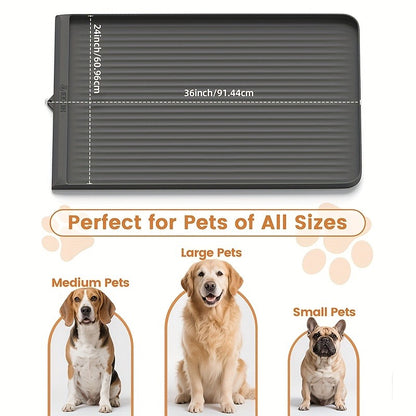 Waterproof Pet Feeding Mat 36"x24" Non-Slip Dog Bowl Mat with Raised Edges & Diversion Grooves – Large Food and Water Mat for Dogs & Cats