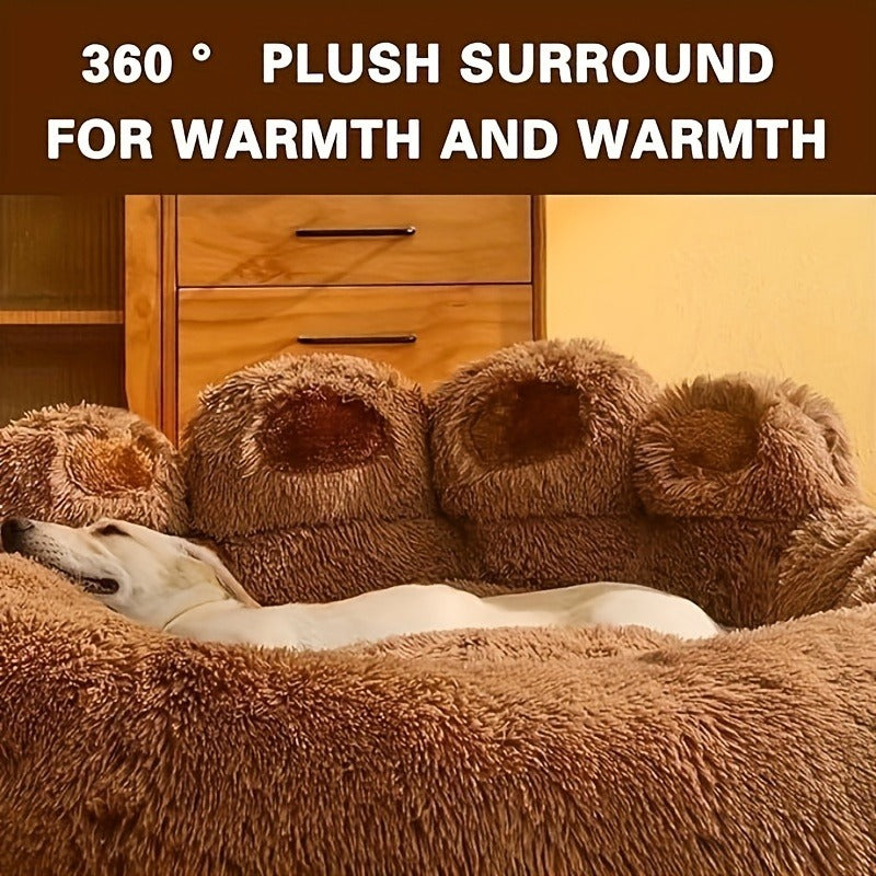 Dog Bed Cat Bed Bear Paw Round Plush Non-Slip – Soft Warm Cuddler Pet Mattress for Puppy, Small, Medium & Large Dogs and Cats