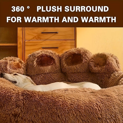 Dog Bed Cat Bed Bear Paw Round Plush Non-Slip – Soft Warm Cuddler Pet Mattress for Puppy, Small, Medium & Large Dogs and Cats