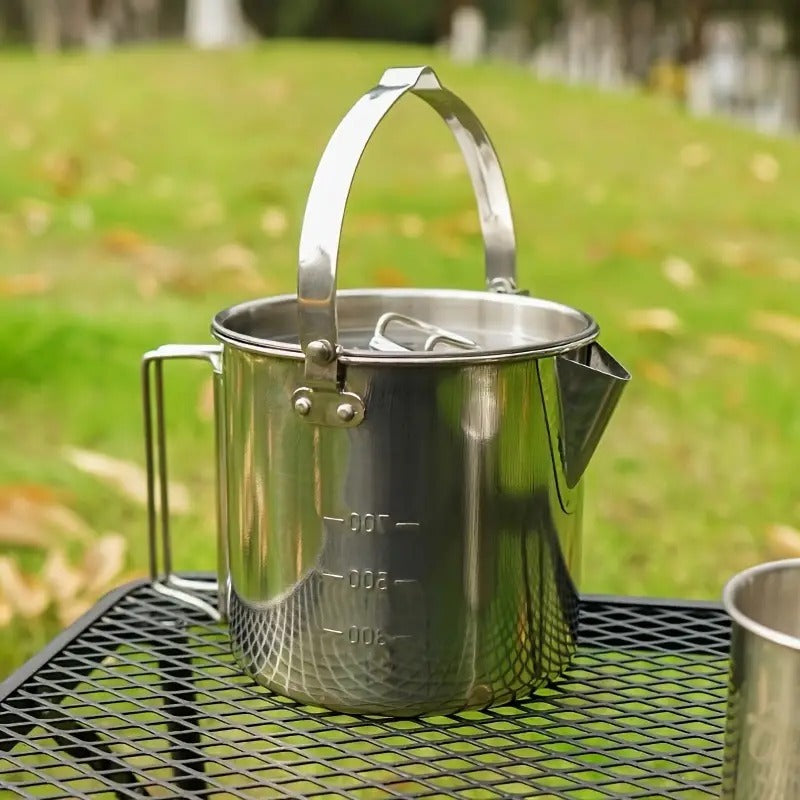 Stainless Steel Camping Kettle 1.2L Collapsible Hanging Portable Outdoor Teapot with Lid for Camping Hiking Picnic Backpacking Campfire
