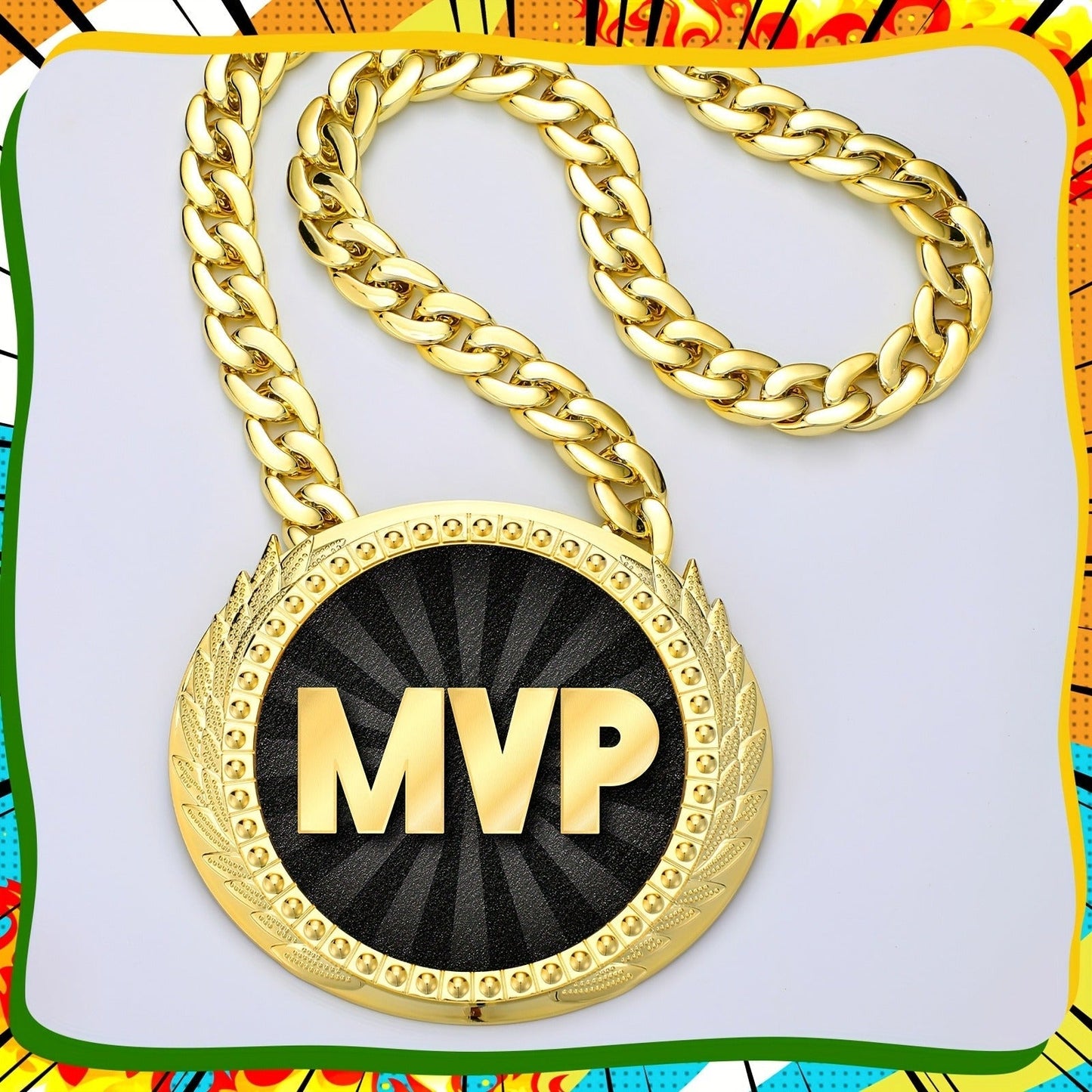 MVP Championship Turnover Chain Medal – 6 Inch Big Golden Champ Award Necklace for Baseball Basketball Football Soccer Softball Volleyball
