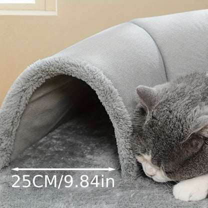 Cat Tunnel Bed 3-in-1 Play Mat & Warm Nest with Non-Slip Base, Durable Chew-Resistant Polyester Cat Bed for Indoor Cats