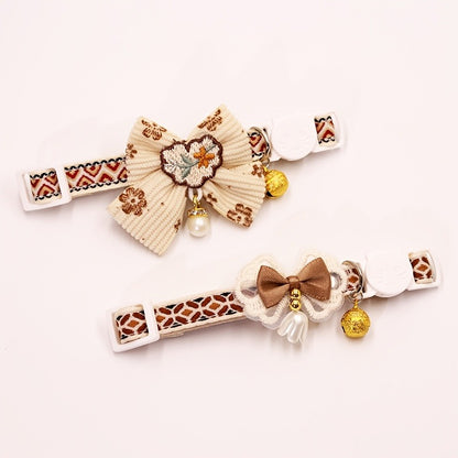 Cat Collar Set 6 Pack Decorative with Bow Lace Bells & Hanging Beads, Safety Breakaway Buckle Anti-Choke Cat Necklace Collar