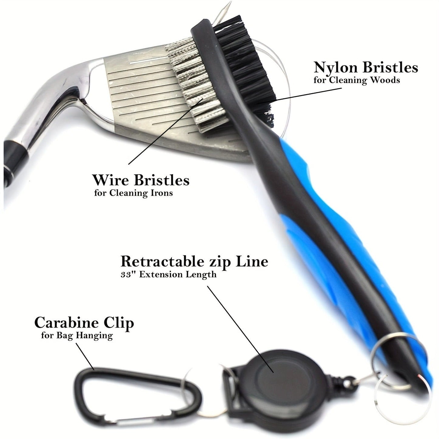 Five-Piece Golf Cleaning Set with Three Waffle Towels, Dual-Bristle Club Brush and Retractable Divot Tool