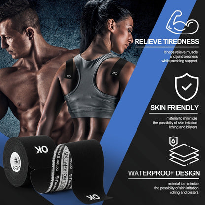 Kinesiology Tape 4 Rolls Precut 20 Strips, Cotton Elastic Athletic Tape Latex Free 2in x 16ft for Knee Shoulder Muscle Support Sports