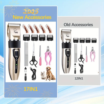 12-in-1 Pet Hair Trimmer Kit USB Rechargeable – Professional Cordless Electric Clippers for Dogs Cats Puppies Kittens