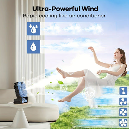 Rechargeable Camping Fan 20000mAh with Misting, Power Bank, RGB Light, 4 Speeds & Tent Hook for Outdoor Use