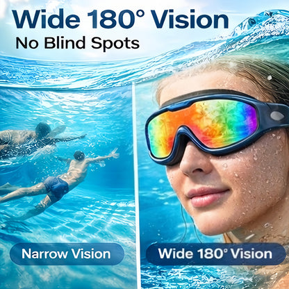 Two-Pack Wide-Lens Swim Goggles with Mirrored Blue-Green Lenses, Adjustable Straps, Case and Accessories