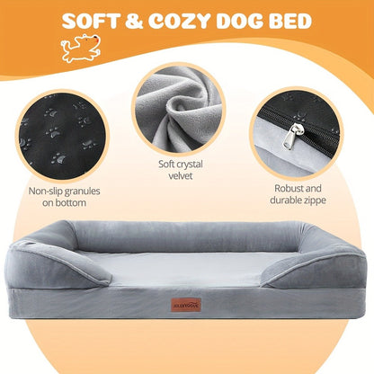Orthopedic Dog Bed with Removable Washable Cover – High-Density Foam Dog Sofa Couch Bed, 4-Sided Bolster, Nonskid Bottom