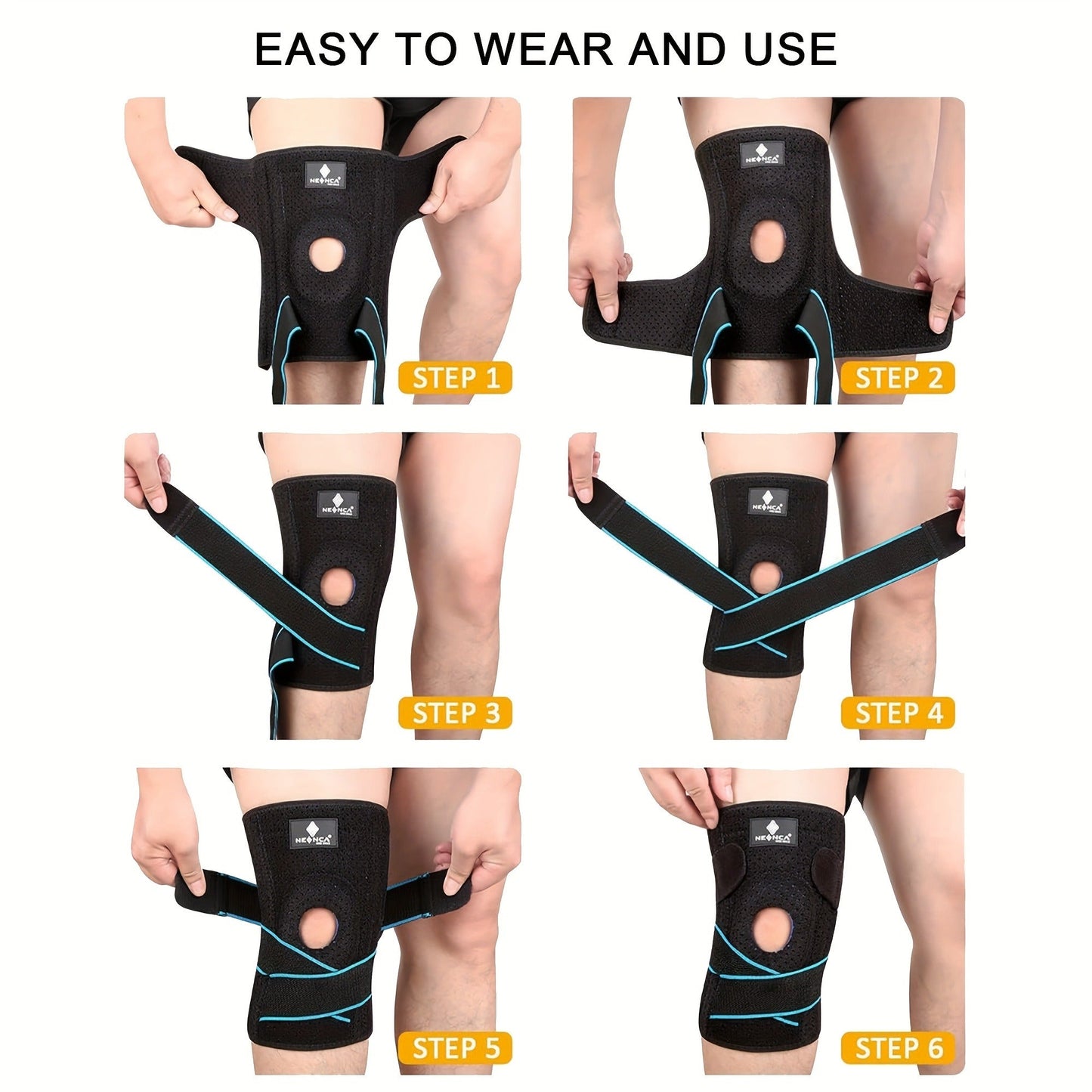 Knee Brace with Patella Gel Pad & Side Spring Stabilizers – Adjustable Compression Knee Support Wrap for Sports Running Workouts Camping