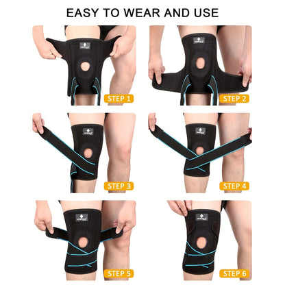 Knee Brace with Patella Gel Pad & Side Spring Stabilizers – Adjustable Compression Knee Support Wrap for Sports Running Workouts Camping