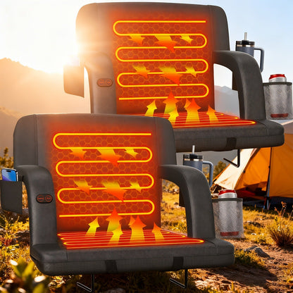 Heated Stadium Seat with Back Support for Bleachers 6 Reclining Positions 3 Heat Levels Dual-Zone USB Heated Bleacher Chair with 5 Storage