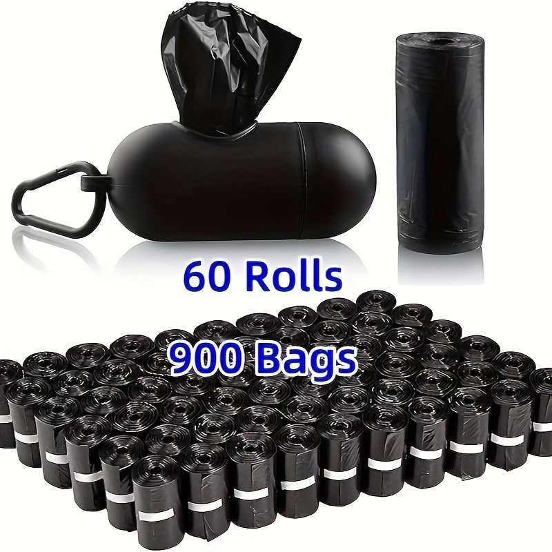 Dog Waste Bag Dispenser with D-Ring – 900 Bags Included, 60 Rolls, Leash & Key Attachment, Portable Poop Bag Holder for Walking