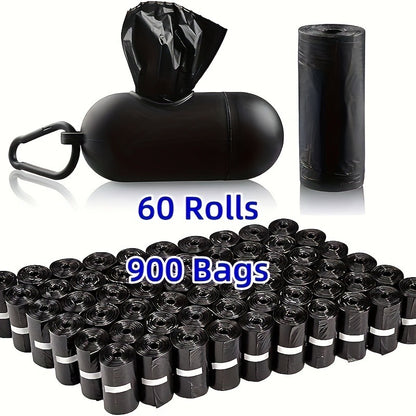 Dog Waste Bag Dispenser with D-Ring – 900 Bags Included, 60 Rolls, Leash & Key Attachment, Portable Poop Bag Holder for Walking