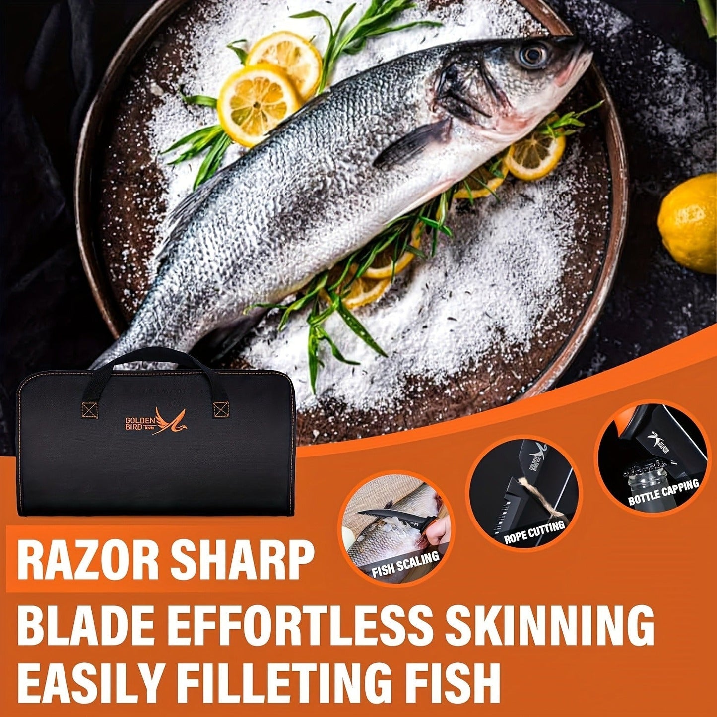 Fillet Knife Set 4-Piece – 5Cr15MoV Stainless Steel Fishing Fillet Knives (5", 6", 7", 9"), Non-Slip Rubber Handle, Serrated Bait Knife