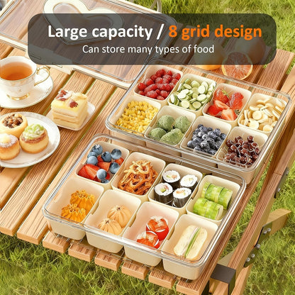 Storage Containers with Lids, Snack Tray Two-Pack with Four or Eight Removable Compartments and Snap Lids