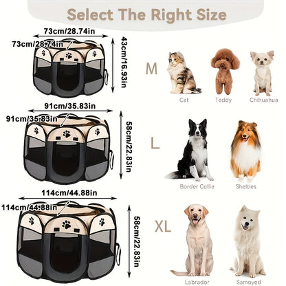 Foldable Octagonal Pet Tent & Playpen – Oxford Cloth Scratch-Resistant Dog Cage & Cat Kennel for Indoor & Outdoor Use