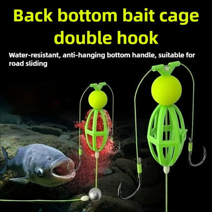 Fishing Hook Cage Set 3pcs Anti-Snag Double Hook Rig with Non-Twist Explosive & Flip Hooks – Carbon Steel Green Lure Fishing Bottom Hanging