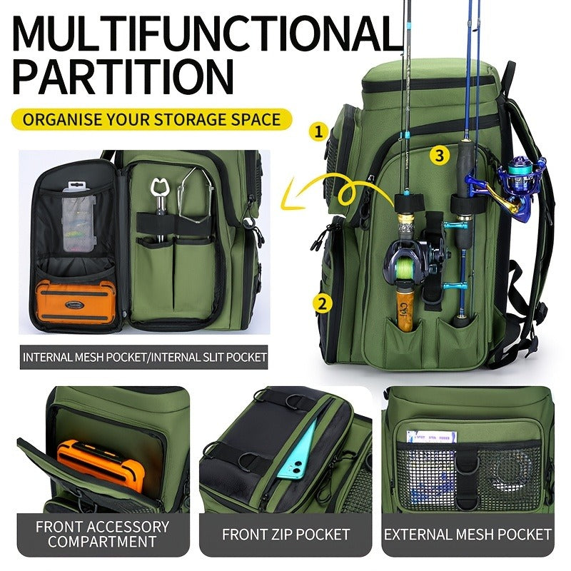 Fishing Backpack with Rod Holder 45L – Large Capacity Outdoor Tackle Bag, Waterproof Travel Shoulder Pack for Fishing Camping Hiking