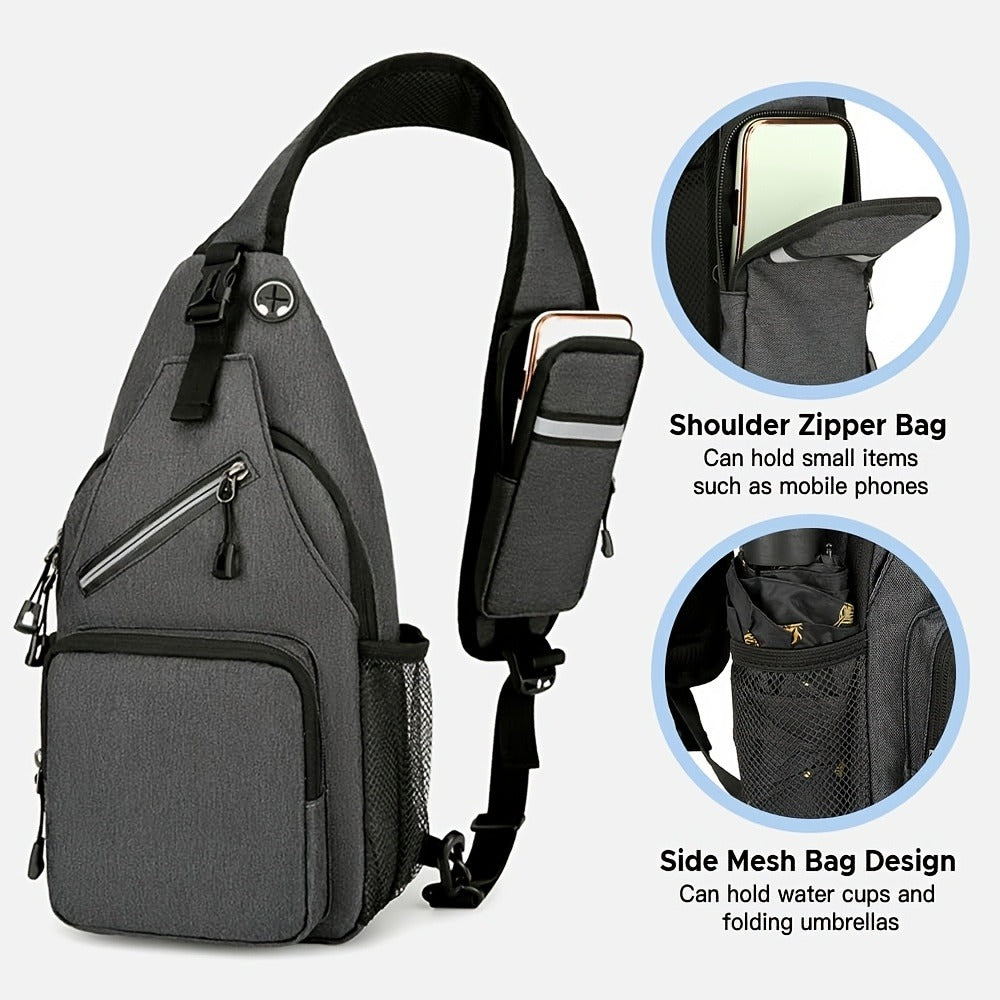Sling Bag Two-Pack in Dark Gray and Light Gray Oxford Cloth with Crossbody Chest Carry and Zippers